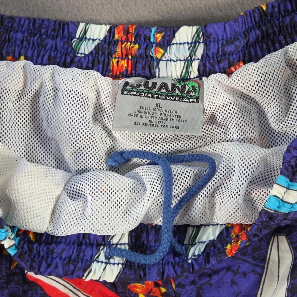 Vintage Iguana Sportswear Trunks Mens Large Floral Surf Beach Swim Shorts Blue